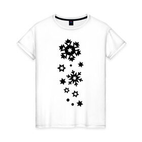 Женская футболка хлопок с принтом Снежинки в Курске, 100% хлопок | прямой крой, круглый вырез горловины, длина до линии бедер, слегка спущенное плечо | зима | снег | снегопад | снежинка | снежинки