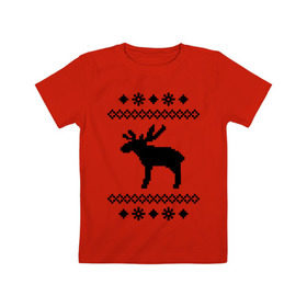 Детская футболка хлопок с принтом Свитер с оленем в Курске, 100% хлопок | круглый вырез горловины, полуприлегающий силуэт, длина до линии бедер | олень | рога | свитер | свитер с оленем | снежинки | узор | узоры