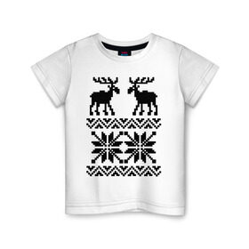 Детская футболка хлопок с принтом Свитер с оленями в Курске, 100% хлопок | круглый вырез горловины, полуприлегающий силуэт, длина до линии бедер | Тематика изображения на принте: олени | олень | свитер | свитер с оленями | снежинка | узор | узоры