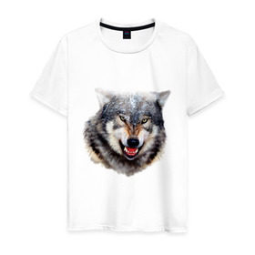 Мужская футболка хлопок с принтом Волк в Курске, 100% хлопок | прямой крой, круглый вырез горловины, длина до линии бедер, слегка спущенное плечо. | animals | mountain | wolf | волк | животные | прикольные картинки