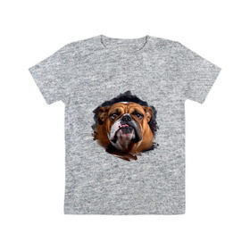Детская футболка хлопок с принтом Бульдог в Курске, 100% хлопок | круглый вырез горловины, полуприлегающий силуэт, длина до линии бедер | animals | dog | mountain | бульдог | животные | прикольные картинки | собака