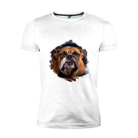 Мужская футболка премиум с принтом Бульдог в Курске, 92% хлопок, 8% лайкра | приталенный силуэт, круглый вырез ворота, длина до линии бедра, короткий рукав | animals | dog | mountain | бульдог | животные | прикольные картинки | собака