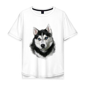 Мужская футболка хлопок Oversize с принтом Хаски в Курске, 100% хлопок | свободный крой, круглый ворот, “спинка” длиннее передней части | animals | dog | mountain | животные | прикольные картинки | собака | хаски