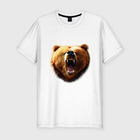 Мужская футболка премиум с принтом Медведь в Курске, 92% хлопок, 8% лайкра | приталенный силуэт, круглый вырез ворота, длина до линии бедра, короткий рукав | animals | bear | mountain | животные | медведь | прикольные картинки