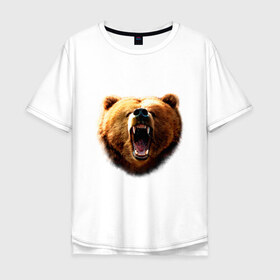 Мужская футболка хлопок Oversize с принтом Медведь в Курске, 100% хлопок | свободный крой, круглый ворот, “спинка” длиннее передней части | animals | bear | mountain | животные | медведь | прикольные картинки