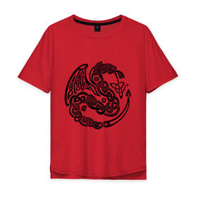 Мужская футболка хлопок Oversize с принтом Кельтский дракон в Курске, 100% хлопок | свободный крой, круглый ворот, “спинка” длиннее передней части | вязь | дракон | кельтский | кельты | трайбл | узор