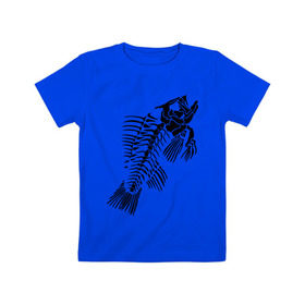 Детская футболка хлопок с принтом Рыбий скелет в Курске, 100% хлопок | круглый вырез горловины, полуприлегающий силуэт, длина до линии бедер | Тематика изображения на принте: скелет