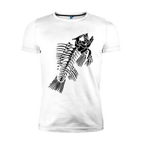 Мужская футболка премиум с принтом Рыбий скелет в Курске, 92% хлопок, 8% лайкра | приталенный силуэт, круглый вырез ворота, длина до линии бедра, короткий рукав | скелет