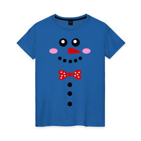 Женская футболка хлопок с принтом Позитивный снеговичек в Курске, 100% хлопок | прямой крой, круглый вырез горловины, длина до линии бедер, слегка спущенное плечо | новый год | позитивный снеговичек | снег | снеговие | улыбка