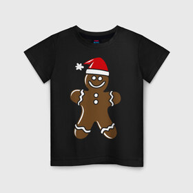 Детская футболка хлопок с принтом Печенька в Курске, 100% хлопок | круглый вырез горловины, полуприлегающий силуэт, длина до линии бедер | новый год | печенька | человечик | шапка