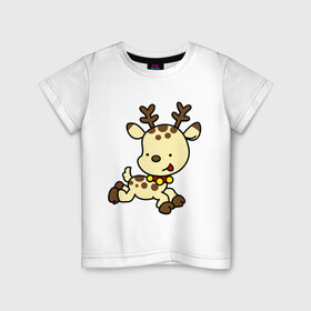 Детская футболка хлопок с принтом Олененок в Курске, 100% хлопок | круглый вырез горловины, полуприлегающий силуэт, длина до линии бедер | 2014 | новый год | олененок | олень | рога