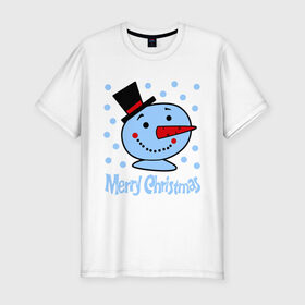 Мужская футболка премиум с принтом Merry christmas в Курске, 92% хлопок, 8% лайкра | приталенный силуэт, круглый вырез ворота, длина до линии бедра, короткий рукав | 2014 | merry christmas | зима | новый год | с новым годом | с рождеством | снег | снеговик