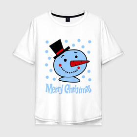 Мужская футболка хлопок Oversize с принтом Merry christmas в Курске, 100% хлопок | свободный крой, круглый ворот, “спинка” длиннее передней части | 2014 | merry christmas | зима | новый год | с новым годом | с рождеством | снег | снеговик