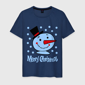 Мужская футболка хлопок с принтом Merry christmas в Курске, 100% хлопок | прямой крой, круглый вырез горловины, длина до линии бедер, слегка спущенное плечо. | 2014 | merry christmas | зима | новый год | с новым годом | с рождеством | снег | снеговик