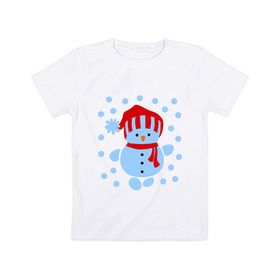 Детская футболка хлопок с принтом Снеговик и снегопад в Курске, 100% хлопок | круглый вырез горловины, полуприлегающий силуэт, длина до линии бедер | новый год | подарок | снег | снеговик | снеговичок | снежок