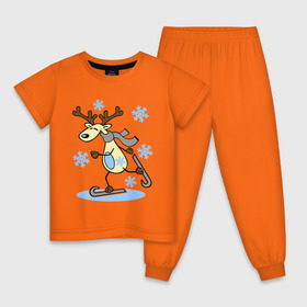 Детская пижама хлопок с принтом Олень на лыжах. в Курске, 100% хлопок |  брюки и футболка прямого кроя, без карманов, на брюках мягкая резинка на поясе и по низу штанин
 | лыжи | новогодние подарки | новый год | олененок | олень | подарок на новый год