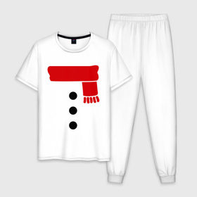 Мужская пижама хлопок с принтом Снеговик, пуговицы и шарф в Курске, 100% хлопок | брюки и футболка прямого кроя, без карманов, на брюках мягкая резинка на поясе и по низу штанин
 | новогодние подарки | новогодний подарок | новый год | снег | снеговик | шарф