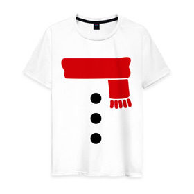 Мужская футболка хлопок с принтом Снеговик, пуговицы и шарф в Курске, 100% хлопок | прямой крой, круглый вырез горловины, длина до линии бедер, слегка спущенное плечо. | новогодние подарки | новогодний подарок | новый год | снег | снеговик | шарф