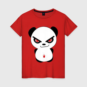 Женская футболка хлопок с принтом Злая панда в Курске, 100% хлопок | прямой крой, круглый вырез горловины, длина до линии бедер, слегка спущенное плечо | панда