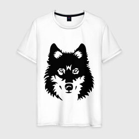 Мужская футболка хлопок с принтом Волк. в Курске, 100% хлопок | прямой крой, круглый вырез горловины, длина до линии бедер, слегка спущенное плечо. | волк | волчара | волчок | животные | собака | хищник