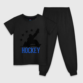 Детская пижама хлопок с принтом Hockey (Хоккей) в Курске, 100% хлопок |  брюки и футболка прямого кроя, без карманов, на брюках мягкая резинка на поясе и по низу штанин
 | Тематика изображения на принте: glow | hockey | hockey glow | russian hockey | болельщик | болельщикам | русский хоккей | светится в темноте | светятся | светящиеся | спорт | спортсмен | фанат | фанатам | хоккеист | хоккей