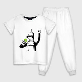 Детская пижама хлопок с принтом Бендер и яблоко в Курске, 100% хлопок |  брюки и футболка прямого кроя, без карманов, на брюках мягкая резинка на поясе и по низу штанин
 | bender | futurama fans | futurama t shirt | newtop | robot | toplanding | uturama | бендер | бендер и яблоко | выше нос | мультики | мультфильмы | робот | фрукт | футурама