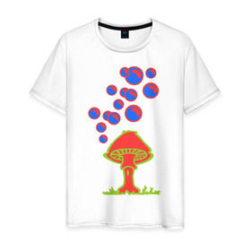 Мужская футболка хлопок с принтом Гриб в Курске, 100% хлопок | прямой крой, круглый вырез горловины, длина до линии бедер, слегка спущенное плечо. | гриб | грибочки | грибы | кислота | магия | прикол | пузыри