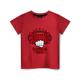 Детская футболка хлопок с принтом Boxing national team в Курске, 100% хлопок | круглый вырез горловины, полуприлегающий силуэт, длина до линии бедер | Тематика изображения на принте: кикбоксинг
