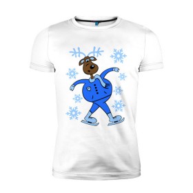 Мужская футболка премиум с принтом Олень на коньках в Курске, 92% хлопок, 8% лайкра | приталенный силуэт, круглый вырез ворота, длина до линии бедра, короткий рукав | коньки | новогодний подарок | олень | олень и снег | олень на коньках | с новым годом | снежинки