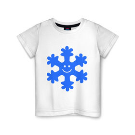 Детская футболка хлопок с принтом Веселая снежинка в Курске, 100% хлопок | круглый вырез горловины, полуприлегающий силуэт, длина до линии бедер | веселая снежинка | идеи подарков | новый год 2014 | смайл