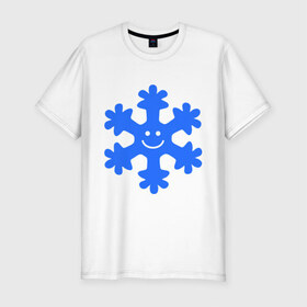 Мужская футболка премиум с принтом Веселая снежинка в Курске, 92% хлопок, 8% лайкра | приталенный силуэт, круглый вырез ворота, длина до линии бедра, короткий рукав | веселая снежинка | идеи подарков | новый год 2014 | смайл