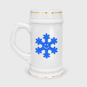 Кружка пивная с принтом Веселая снежинка в Курске,  керамика (Материал выдерживает высокую температуру, стоит избегать резкого перепада температур) |  объем 630 мл | Тематика изображения на принте: веселая снежинка | идеи подарков | новый год 2014 | смайл