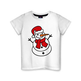 Детская футболка хлопок с принтом Снеговик в Курске, 100% хлопок | круглый вырез горловины, полуприлегающий силуэт, длина до линии бедер | 2014 | веселый снеговик | зима | снег | снеговик | снеговикновый год | снежинки
