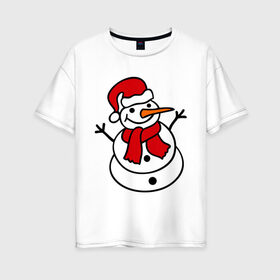 Женская футболка хлопок Oversize с принтом Снеговик в Курске, 100% хлопок | свободный крой, круглый ворот, спущенный рукав, длина до линии бедер
 | 2014 | веселый снеговик | зима | снег | снеговик | снеговикновый год | снежинки