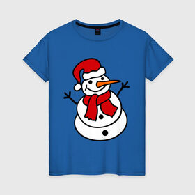 Женская футболка хлопок с принтом Снеговик в Курске, 100% хлопок | прямой крой, круглый вырез горловины, длина до линии бедер, слегка спущенное плечо | 2014 | веселый снеговик | зима | снег | снеговик | снеговикновый год | снежинки
