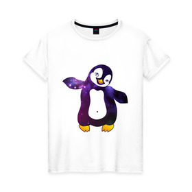 Женская футболка хлопок с принтом Пингвин просто космос в Курске, 100% хлопок | прямой крой, круглый вырез горловины, длина до линии бедер, слегка спущенное плечо | пингвин