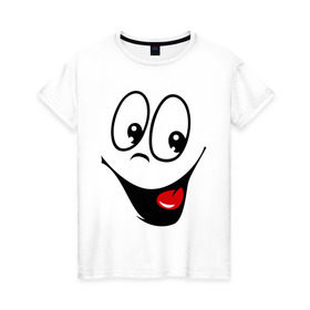 Женская футболка хлопок с принтом Заразительная улыбка в Курске, 100% хлопок | прямой крой, круглый вырез горловины, длина до линии бедер, слегка спущенное плечо | smile | заразительная улыбка | смайл | смайлик | смайлы | улыбка