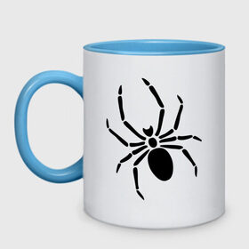 Кружка двухцветная с принтом Страшный паук в Курске, керамика | объем — 330 мл, диаметр — 80 мм. Цветная ручка и кайма сверху, в некоторых цветах — вся внутренняя часть | Тематика изображения на принте: насекомые | паук | паук на спине | страшный паук | тарантул