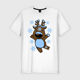 Мужская футболка премиум с принтом Олень в снегу в Курске, 92% хлопок, 8% лайкра | приталенный силуэт, круглый вырез ворота, длина до линии бедра, короткий рукав | happy new year | new year | новогодний | олень | рождество | рудольф | с новым годом