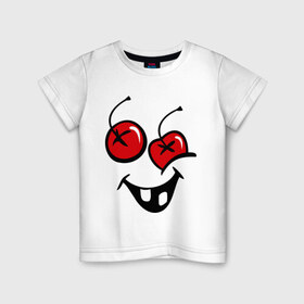 Детская футболка хлопок с принтом Глаза вишенки в Курске, 100% хлопок | круглый вырез горловины, полуприлегающий силуэт, длина до линии бедер | вишня | глаза | глаза вишенки | смайл | фрукт