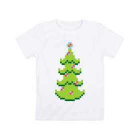 Детская футболка хлопок с принтом Пиксельная елка в Курске, 100% хлопок | круглый вырез горловины, полуприлегающий силуэт, длина до линии бедер | 8 bit | елочка | ель | новогодняя елка | пиксели | пиксельный | с новым годом | с рождеством