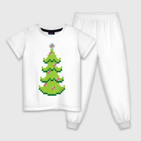 Детская пижама хлопок с принтом Пиксельная елка в Курске, 100% хлопок |  брюки и футболка прямого кроя, без карманов, на брюках мягкая резинка на поясе и по низу штанин
 | 8 bit | елочка | ель | новогодняя елка | пиксели | пиксельный | с новым годом | с рождеством