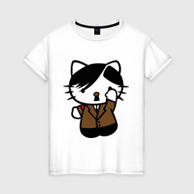 Женская футболка хлопок с принтом Kitty Hitler в Курске, 100% хлопок | прямой крой, круглый вырез горловины, длина до линии бедер, слегка спущенное плечо | kitty hitler | кошки | прикольные картинки