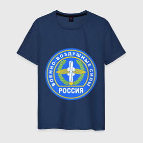 Мужская футболка хлопок с принтом ВВС в Курске, 100% хлопок | прямой крой, круглый вырез горловины, длина до линии бедер, слегка спущенное плечо. | армейские | ввс | военно   воздушные силы | россия | силовые структуры
