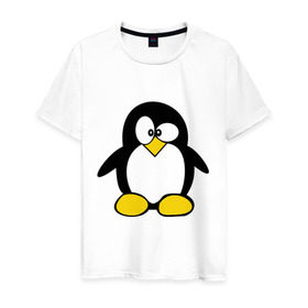 Мужская футболка хлопок с принтом Пингвин в Курске, 100% хлопок | прямой крой, круглый вырез горловины, длина до линии бедер, слегка спущенное плечо. | пингвин
