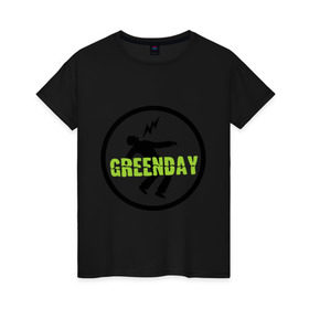 Женская футболка хлопок с принтом Green Day Circle в Курске, 100% хлопок | прямой крой, круглый вырез горловины, длина до линии бедер, слегка спущенное плечо | green day circle | зеленый день | музыка | рок