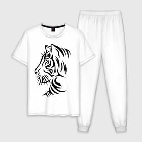 Мужская пижама хлопок с принтом Тигр тату в Курске, 100% хлопок | брюки и футболка прямого кроя, без карманов, на брюках мягкая резинка на поясе и по низу штанин
 | татуировки