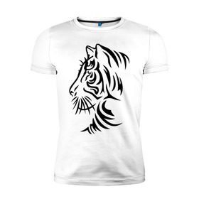 Мужская футболка премиум с принтом Тигр тату в Курске, 92% хлопок, 8% лайкра | приталенный силуэт, круглый вырез ворота, длина до линии бедра, короткий рукав | татуировки