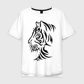 Мужская футболка хлопок Oversize с принтом Тигр тату в Курске, 100% хлопок | свободный крой, круглый ворот, “спинка” длиннее передней части | татуировки
