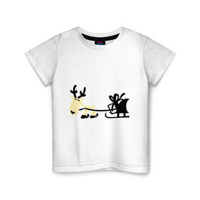Детская футболка хлопок с принтом Новогодний олень в Курске, 100% хлопок | круглый вырез горловины, полуприлегающий силуэт, длина до линии бедер | Тематика изображения на принте: новогодний | олень | рождество | сани